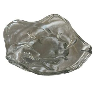 Extra large freeform, clear Crystal decor dish bowl. Mid century modern